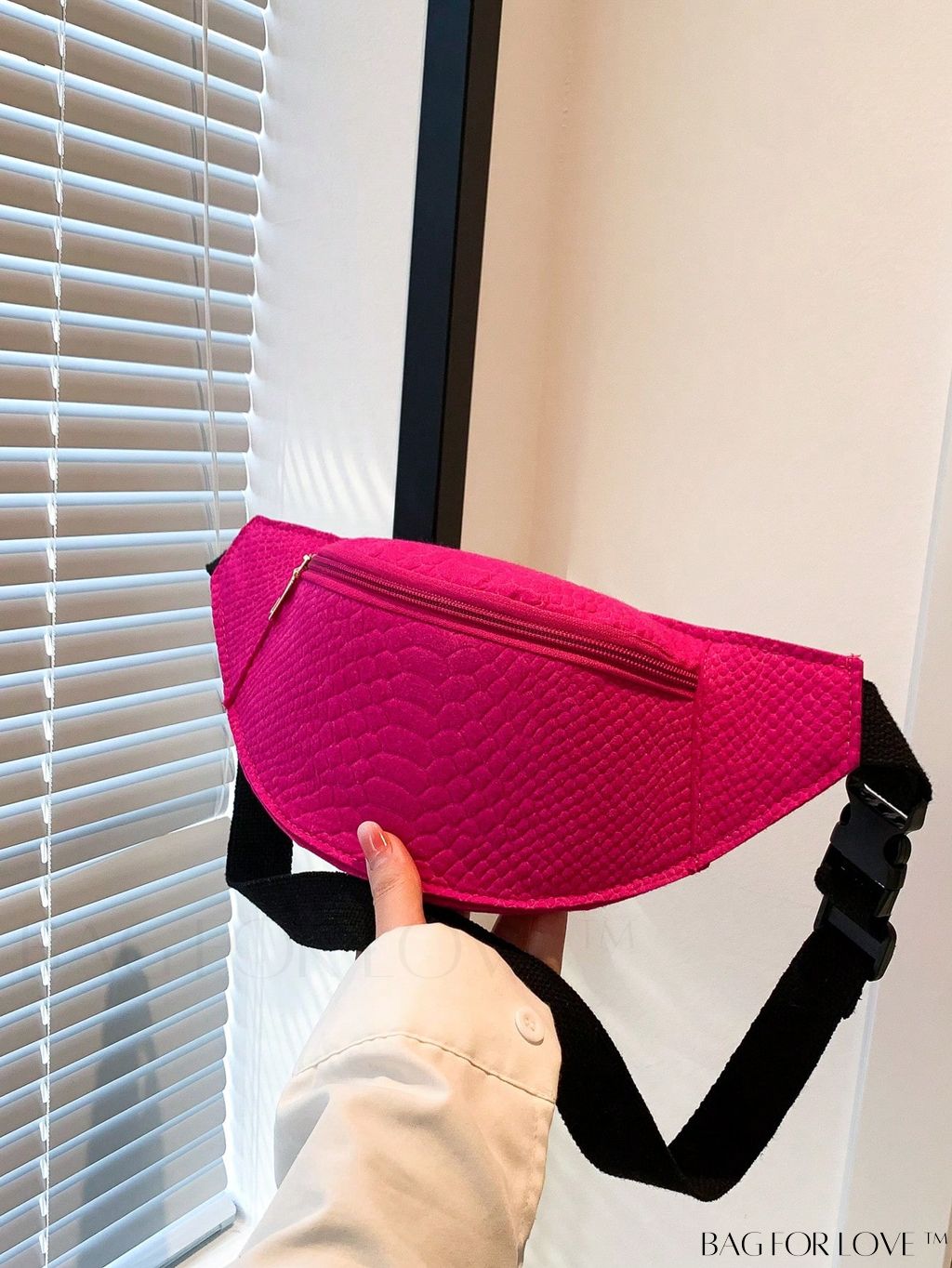 BagForLove - Black Crocodile-Embossed Minimalist Fanny Pack