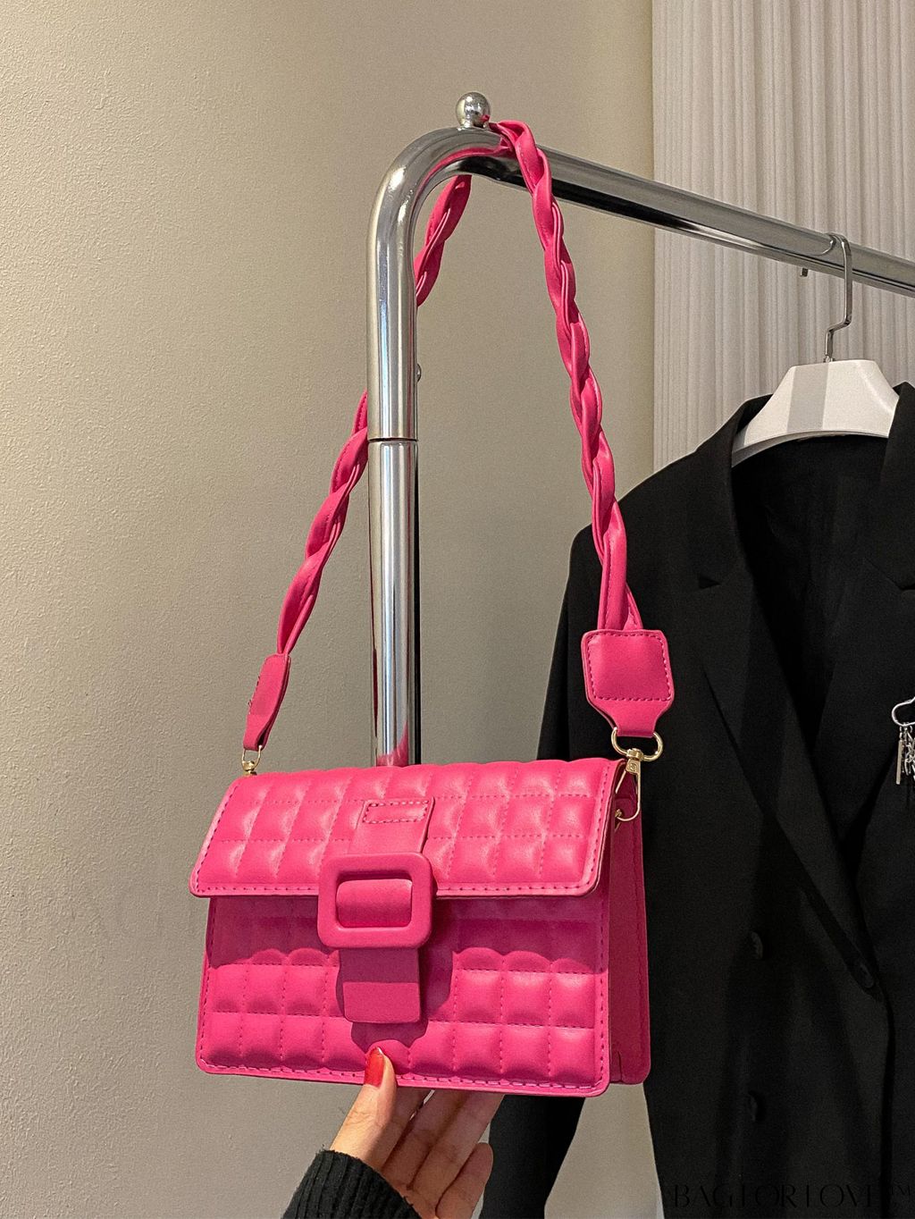 BagForLove - Compact Quilted Square Bag with Elegant Buckle Flap