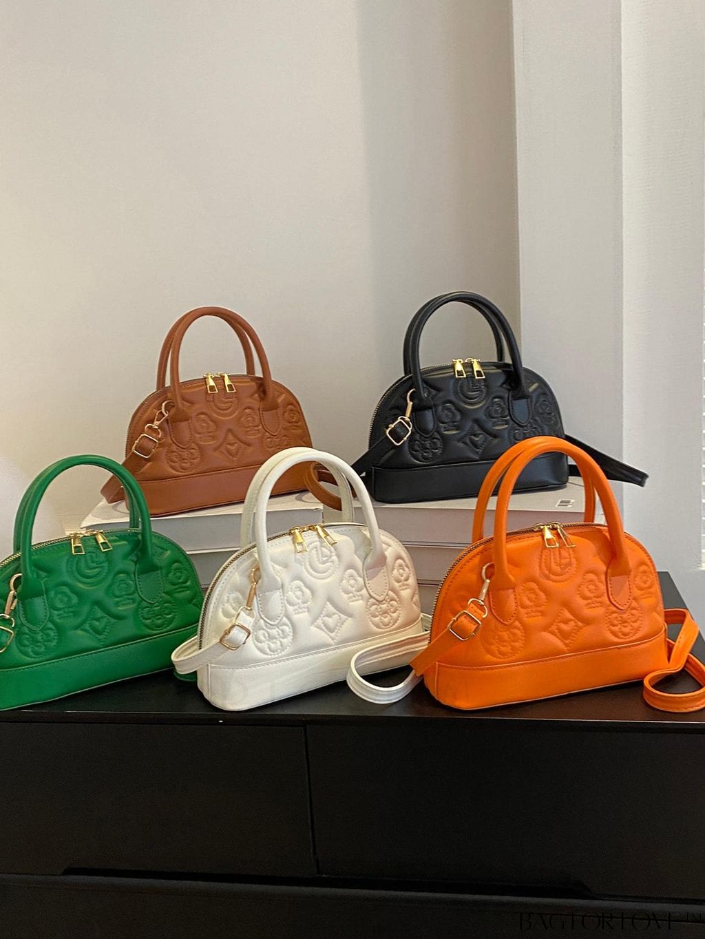 BagForLove - Stylish Geometric Clamshell Bag with Dual Handles and Adjustable Crossbody/Handheld Strap