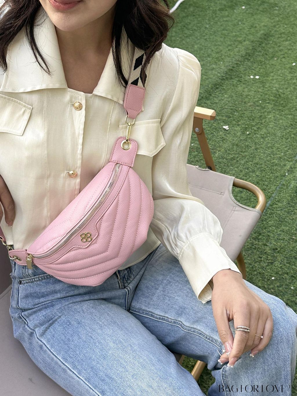 BagForLove - Stylish Chevron Fanny Pack with Metal Zipper Detail and PU Material