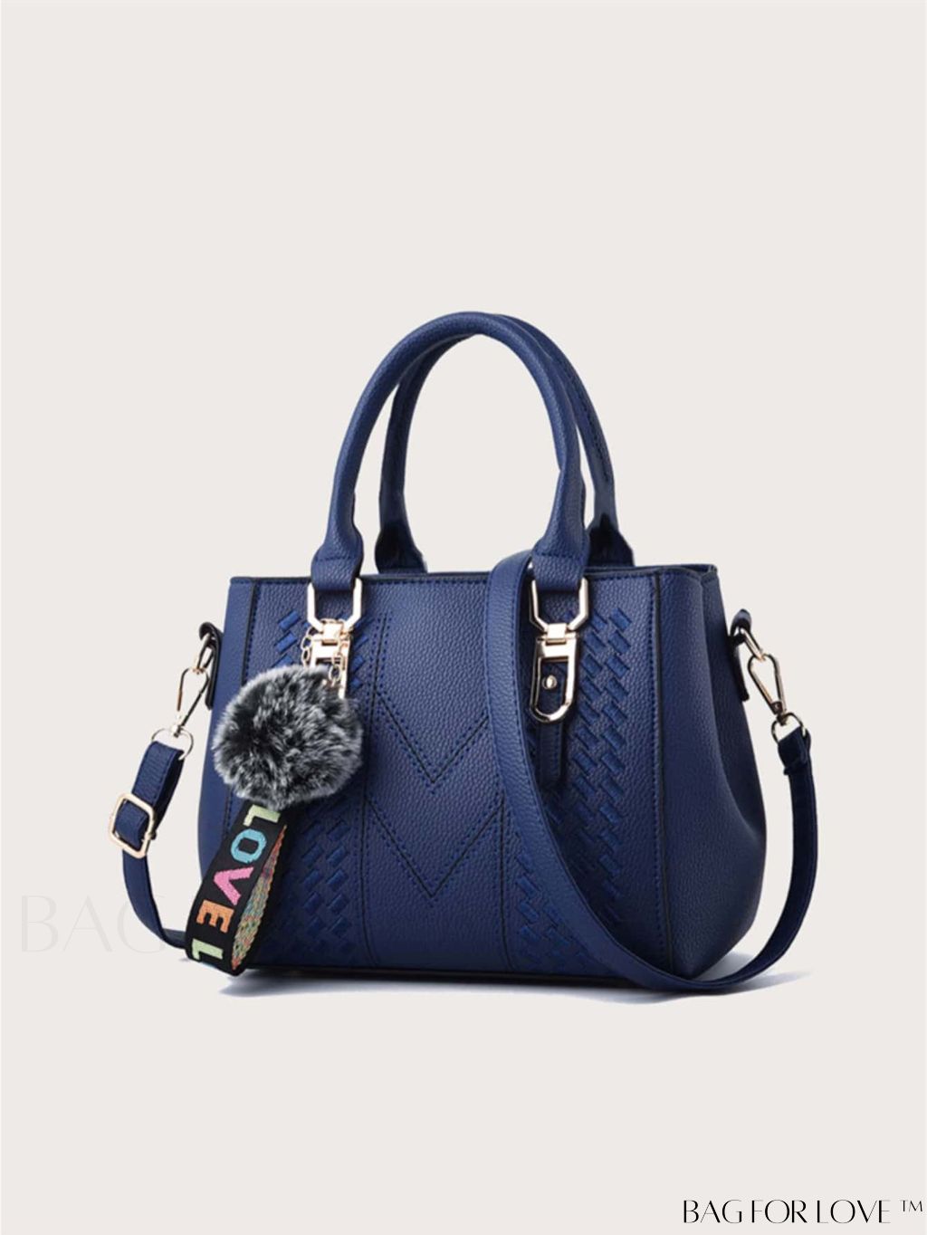 BagForLove - Embroidered Square Bag with Pom Pom Decor, Trendy PU Crossbody Satchel for Women, Mothers Day Gift