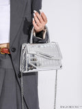 BagForLove - Funky Metallic Crocodile Embossed Mini Square Bag with Irregular Flap - PU Material