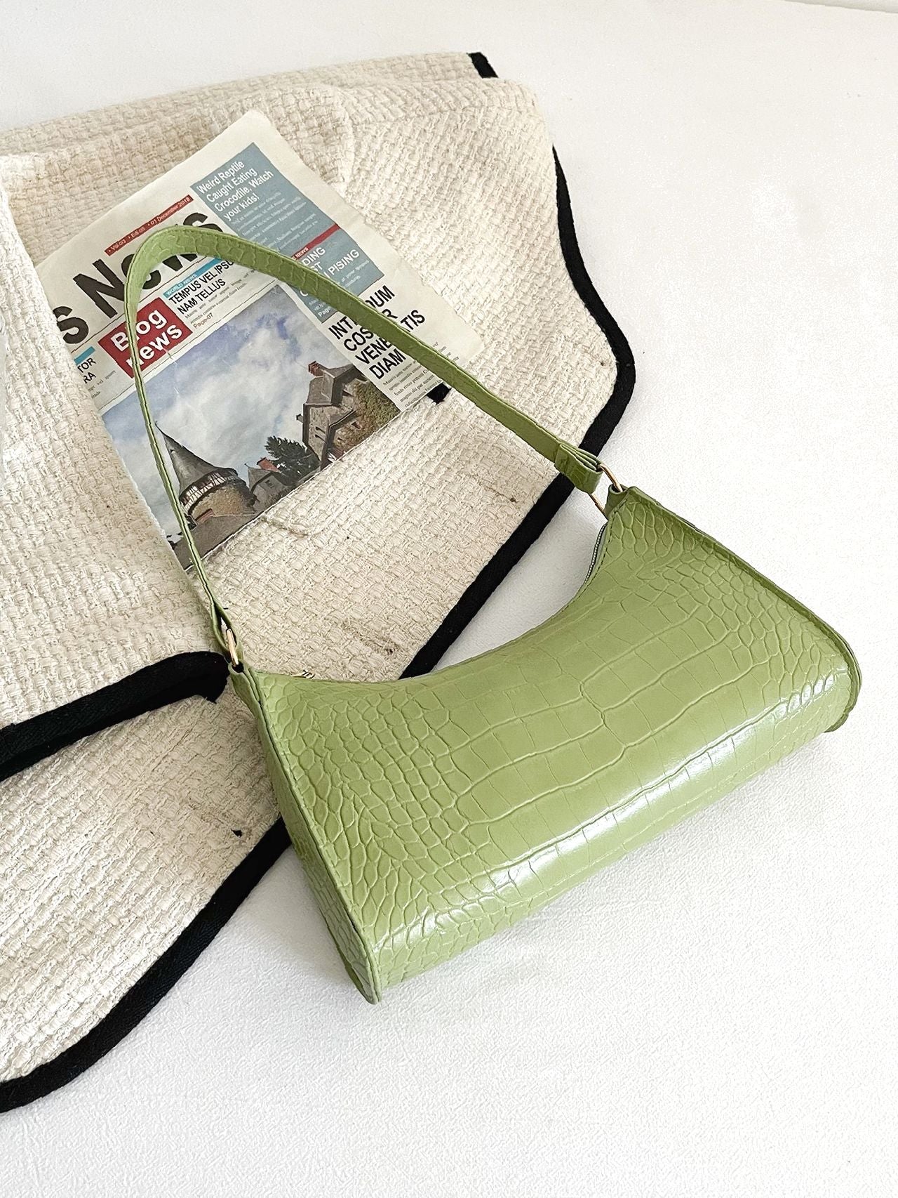 Green croc baguette online bag