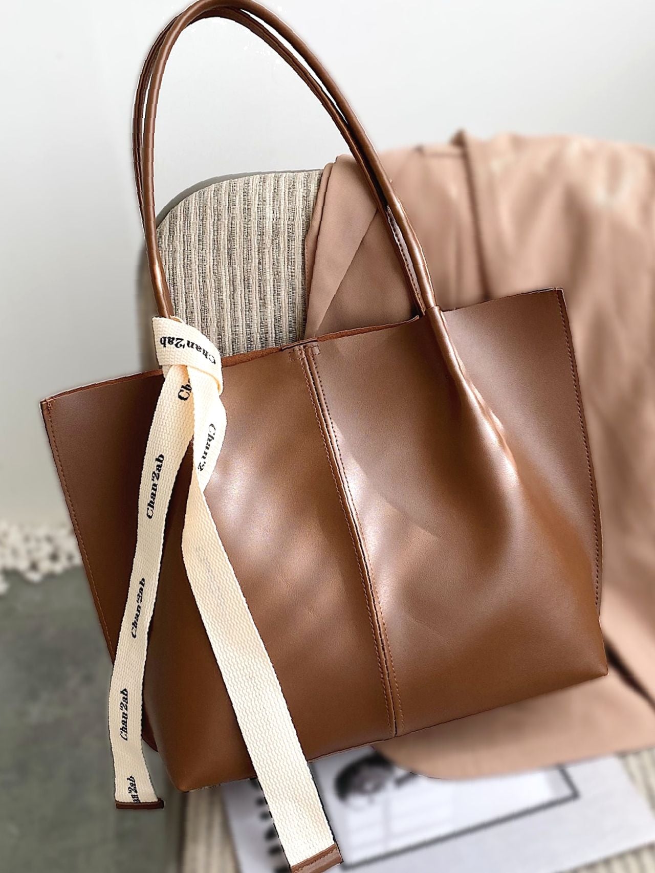 Bag For Love - Letter Detail Twilly Scarf Decor Shoulder Tote Bag - Wo –  shopbagforlove