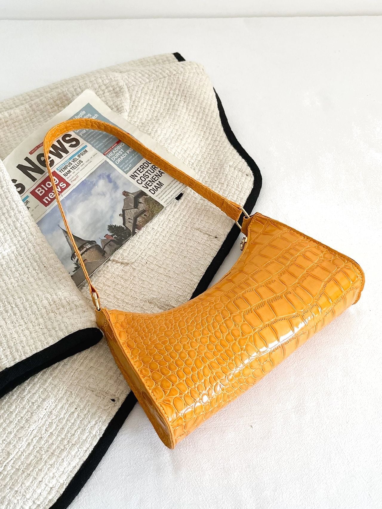 Chain Croc Baguette Bag Orange