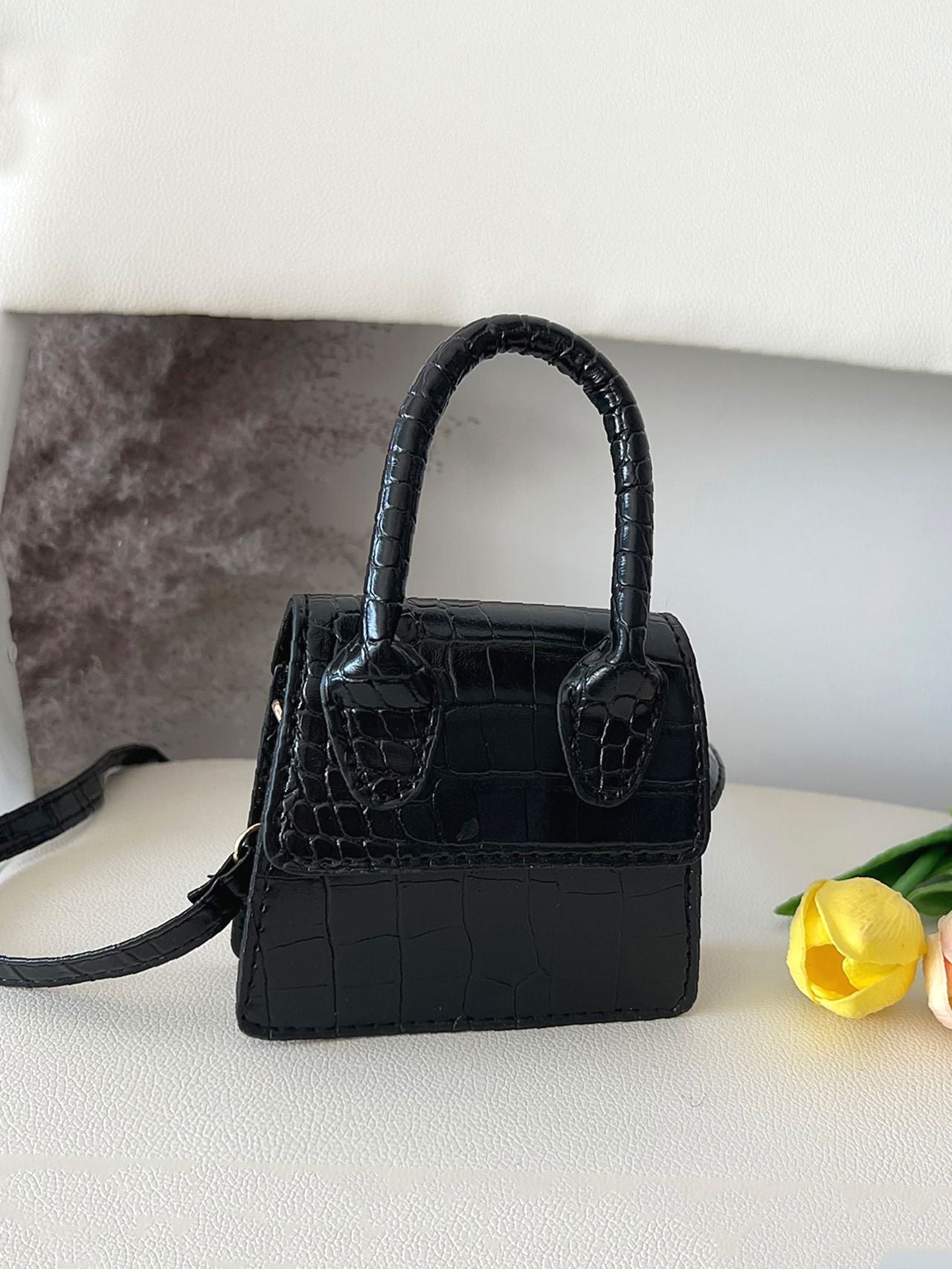 Mini Crocodile Embossed Flap Square Bag