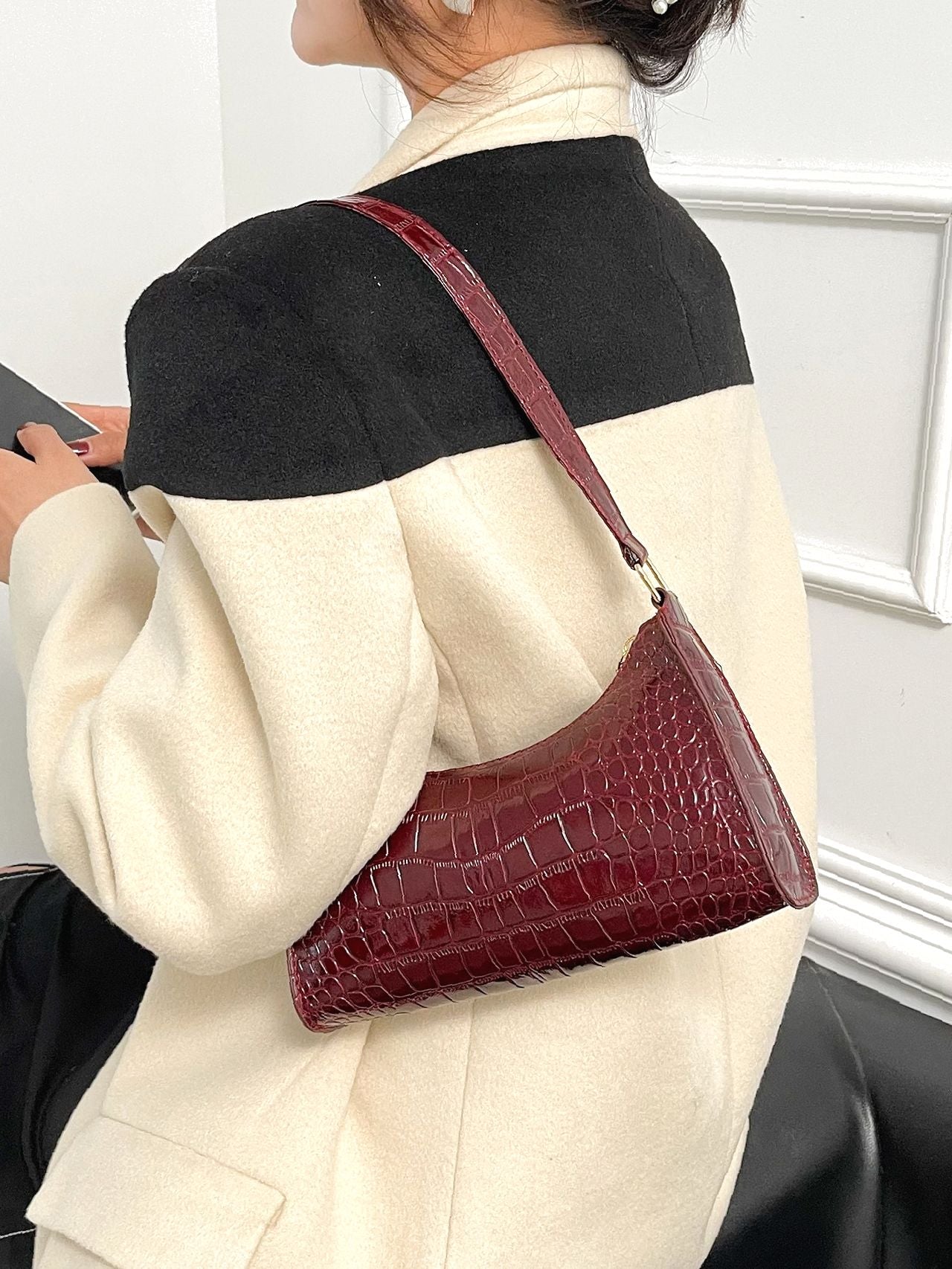 Crocodile Embossed Baguette Bag  Shoulder bag women, Stylish shoulder bag,  Bags