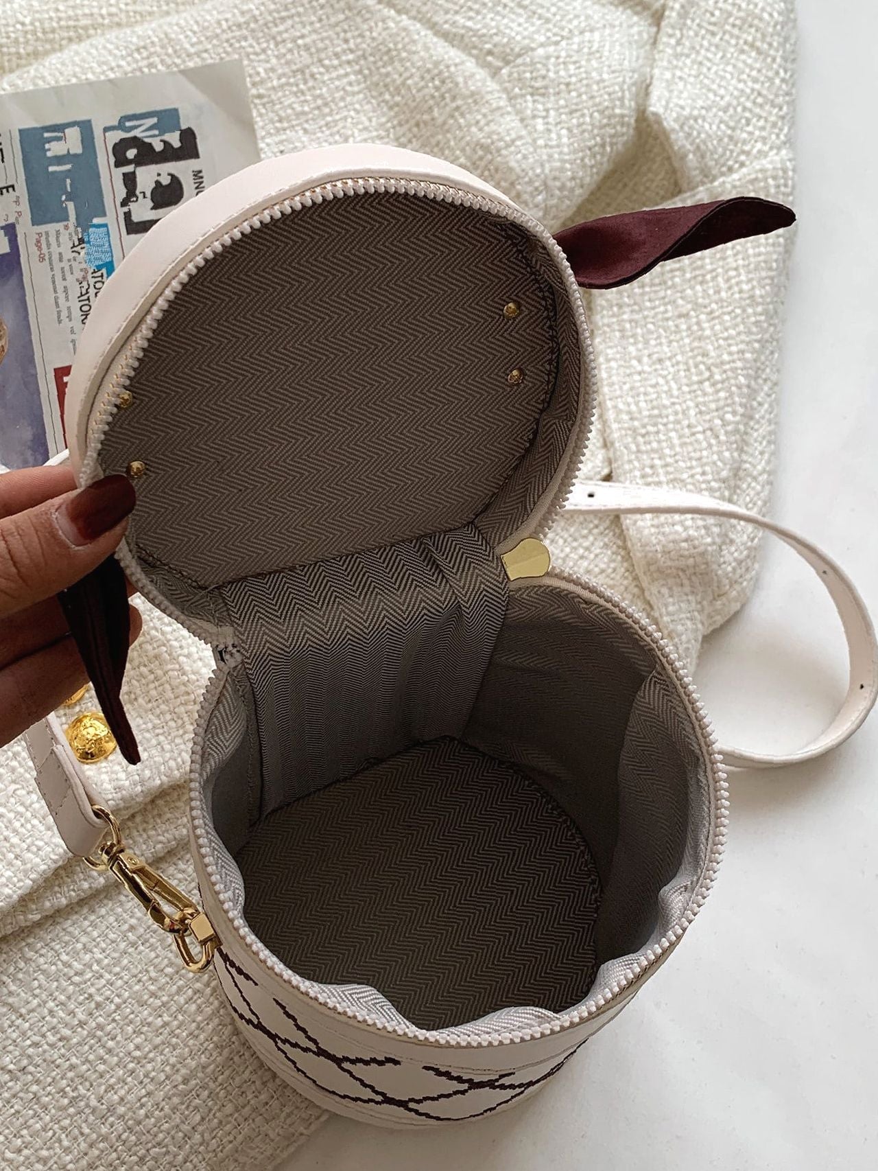 Mini Geometric & Letter Pattern Twilly Scarf Decor Bucket Bag