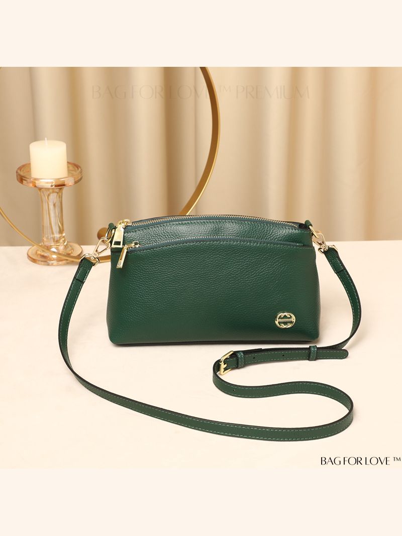 Small Genuine Leather Handbags Green Shoulder Bag for Ladies, Green